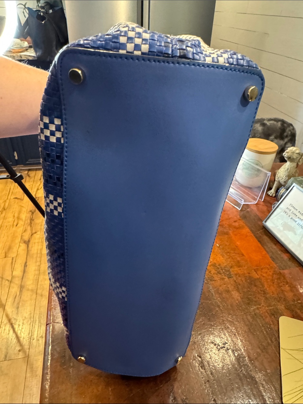 kate spade Blue and White Woven Plaid Tote - Picture 8 of 16
